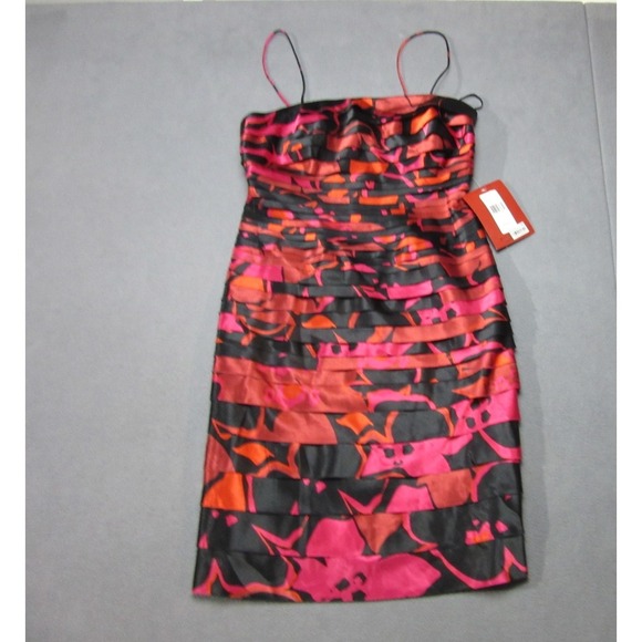 JS Collections Dresses & Skirts - Floral Bodycon Tiered Ruffle Dress Womens 6P Petite Red Black JS Collections New